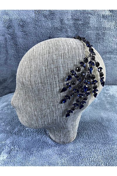 Hobigram Model Selen cu două fețe albastru bleumarin și coroană de mireasă – Coroană, piatră de cristal, model elegant, coroană de mireasă –