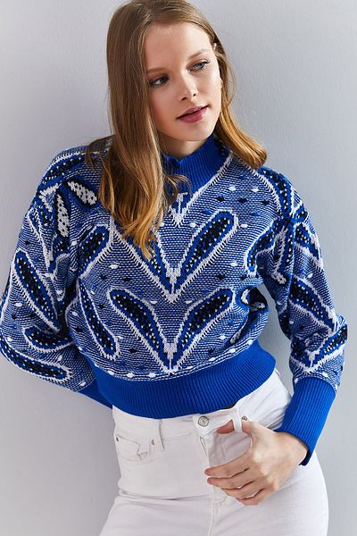 Bianco Lucci Gemusterter Rollkragenpullover für Damen