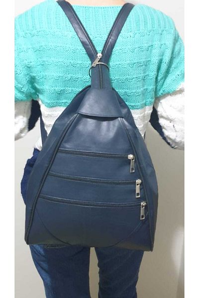 atter Rucsac din piele naturală bleumarin