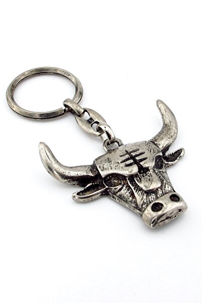 Stanbula Boğa Kafası Boynuz Eskitme Metal Anahtarlık Ax0024