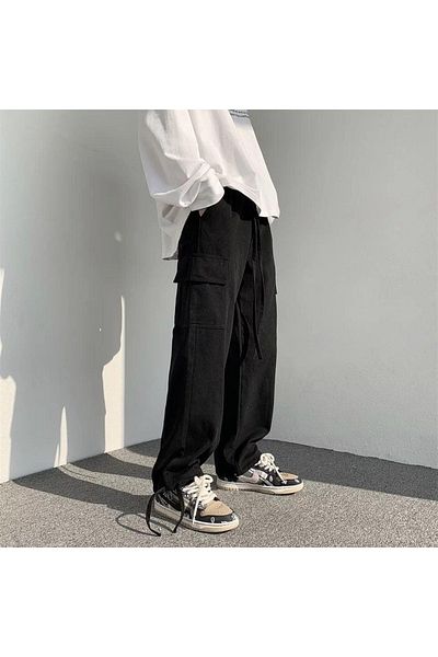 Touz Μαύρο παντελόνι Harajuku Unisex Cargo Pocket