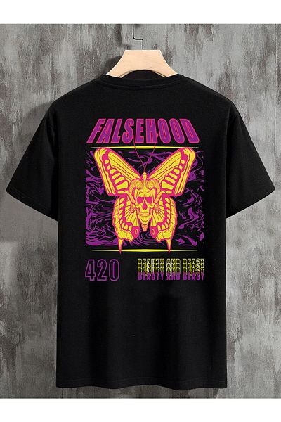 DEEPSENCE Unisex Oversize T-shirt Falsehood Print Black