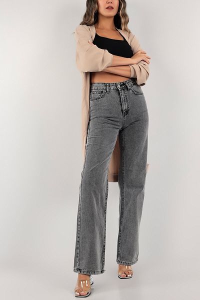 Ramrod Candel Women's Non-Fading Smoked Snow Wash High Waist Plaszo Jeans Loose Leg Jeans Gathering