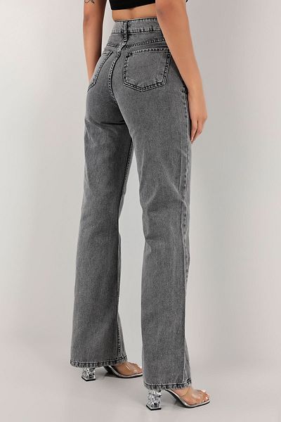 Ramrod Candel Women's Non-Fading Smoked Snow Wash High Waist Plaszo Jeans Loose Leg Jeans Gathering