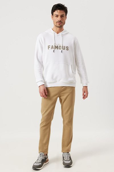 ALTINYILDIZ CLASSICS Ανδρικό Ecru Slim Fit Slim Fit με κουκούλα, άνετο φούτερ