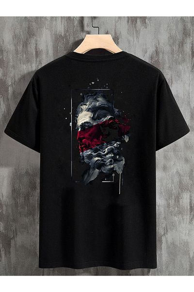DEEPSENCE Tricou negru oversize unisex imprimeu Zeus la spate