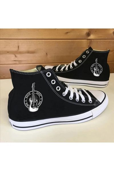 Touz Pantofi de pânză Niiss Boutique negri imprimați cu chitară rock