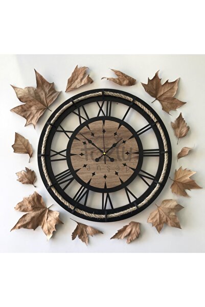 tozluahşap Ahşap Halatlı Dekoratif Duvar Saati (40-40cm)