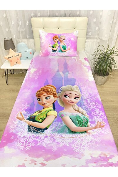 EVPANYA Rüya Kalesi Elsa Ve Anna Desenli Yatak Örtüsü Ve Yastık Kılıfı