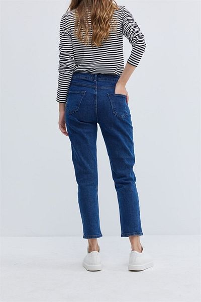 LAMİRA Albastru bleumarin Mom Jean elastic cu talie înaltă