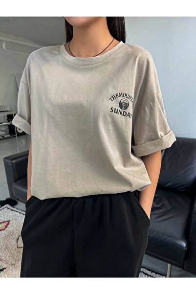 Benisengiydir Γυναικείο μπλουζάκι γκρι Mountain Oversize Crew Neck