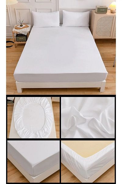 Başal Tekstil White Color Cotton Single/Double Elastic Sheet Set (with Pillow Case) 7 Different Sizes