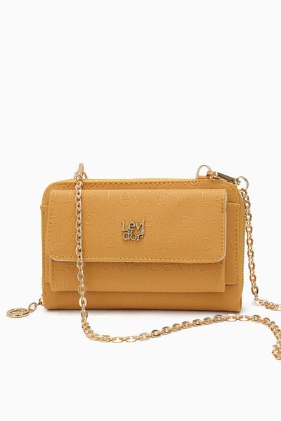 Levidor Monogram Printed Multifunctional Zippered Mustard Wallet - 0054c100