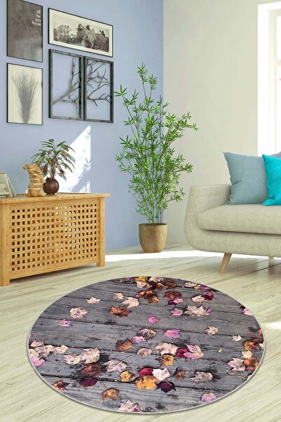 Viva Home Leke Tutmaz Kaymaz Tabanlı Yıkanabilir 3d Çiçekli Yuvarlak Mutfak S...