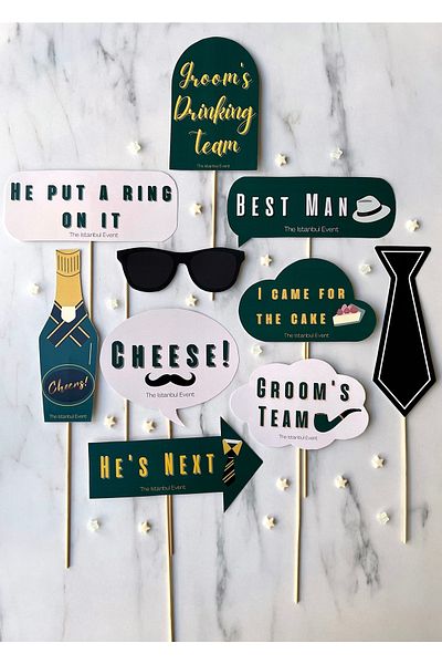 The Istanbul Event 10-Piece Groom Bachelorette Engagement Wedding Speech Bubble Set - Groom's Team - Best Man - He's Next