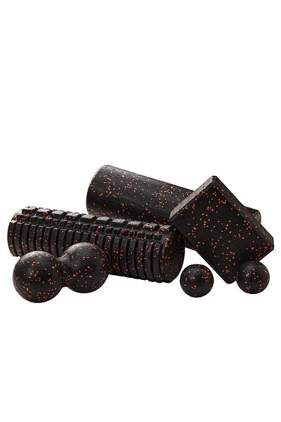 Actifoam Complete Pilates Set 1 Serrated and Flat Foamroller, 1 Peanutball, 2 Massageballs, 1yogablok