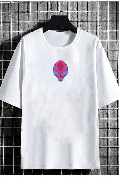 DEEPSENCE Λευκό μπλουζάκι Alien Back Printed Unisex Oversize