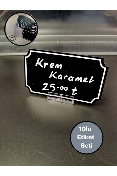 (10 ADET) Siyah Dekoratif Şık Ürün Etiketi, Fiyat Etiketi, Silinebilir Etiket Ve Etiket Tutucu Set