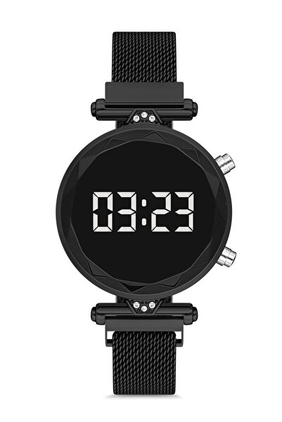 İSTLİV Black Color Women's Black Magnet Cord Wristwatch with Digital Keys