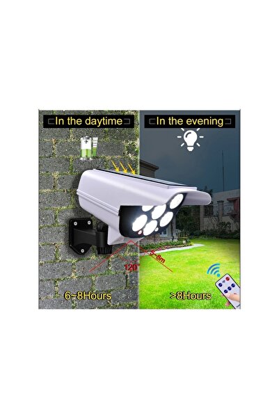 gaman 77 Led Hareket Sensörlü Kumandalı Güneş Enerjili Led Solar Bahçe Lambası Armatürü Sahte Kamera