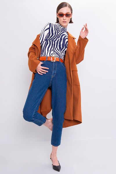 LİMABEL Pantaloni Mom Jeans cu talie înaltă, albastru închis, Lycra Colorfast Blugi Mom foarte confortabili