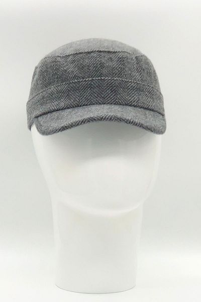 Hoppe Winter Stamped Wool Smoked Herringbone Patterned Castro Cap Hat