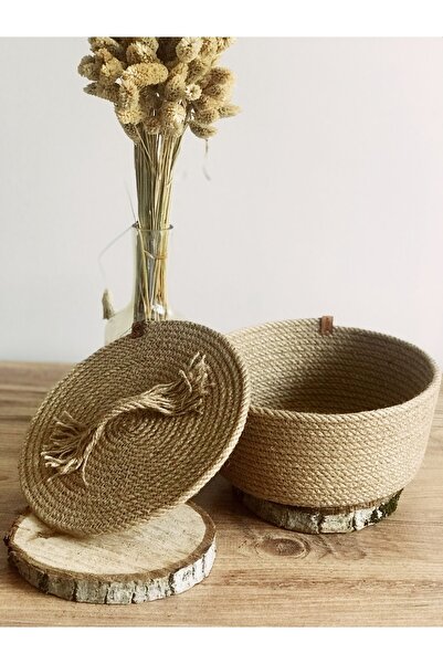 Hediyeninellitonu Багатофункціональний органайзер і кошик з джутовою кришкою товщиною 6 мм (кошик з плетеною кришкою)