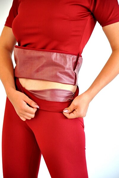 bayansepeti Women's Polymer Coated Fat Burning Providing Sweating Burgundy Sauna Thermal One Piece T-shirt