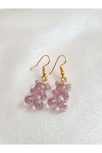 Es Kozmetik Plum Glitter Teddy Bear Earrings with Jelly