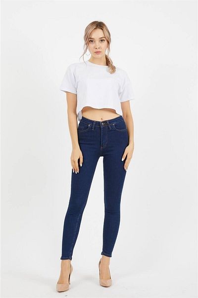 Ramrod Vagonna A.c.a.i.p Blugi de damă, albastru închis, cu talie înaltă, până la gleznă, cu picior subțire, blugi skinny din lycra