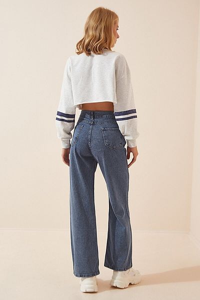 Trn JNS De damă Ice Snow Lycra largi Blugi de damă cu talie super înaltă, picior largi, blugi, pantaloni palazzo