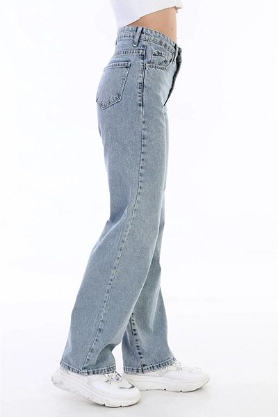 Trn JNS Pantaloni Palazzo din denim largi, cu picioare super înalte, din Lycra, albastru de gheață Amore