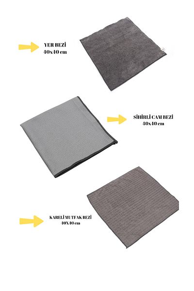 YELLOW STARY HOME DECOR (3 Pieces) Cleaning Starter Set Glass Cloth, Kitchen Drying Cloth, Floor Cleaning Cloth 40x40 Cm