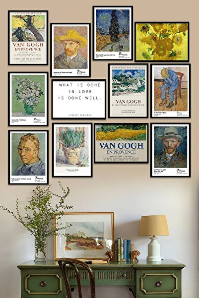 NT Handmade 12 Parça Çerçeve Görünümlü Van Gogh Duvar Dekoru Salon Oturma Yat...