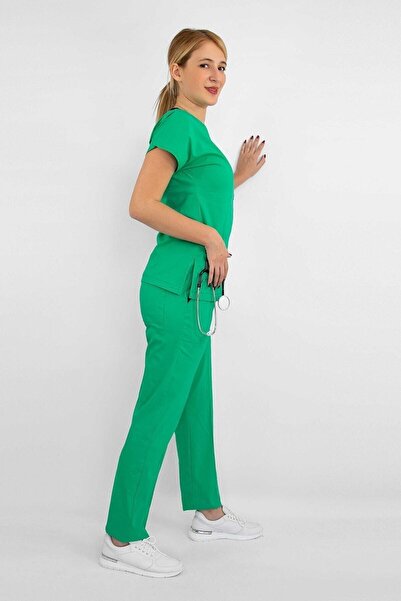 Nur Medikal Giyim Set de top și pantaloni din lycra verde frunză