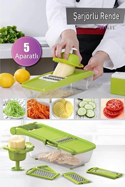 abnturk 5 Kesme Aparatlı Şarjörlü Rende Pratik Hazneli Doğrayıcı %100 Türk Ma...