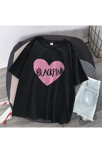 Touz Μαύρο ροζ καρδιά Μαύρο μπλουζάκι Unisex Oversize