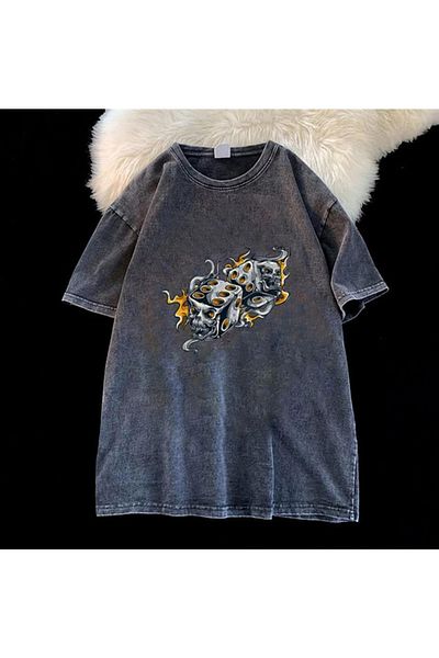 Touz Πλένεται Flaming Dice Skull Unisex Vintage T-shirt