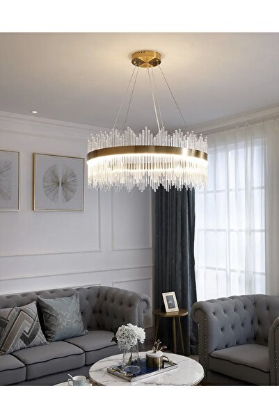 burenze Luxury Exclusive A+ Modern Sarkıt Kristal Taşlı Led Avize Kademeli 3 Renk Yanar Eskitme Bronz 60 Cm