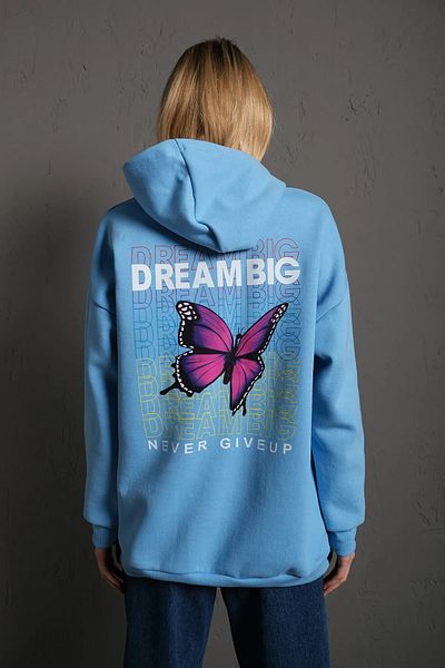 MODAGEN Női Baby Blue Dream nagy nyomott kapucnis oversize pulóver