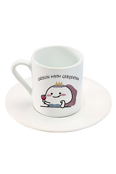 GünayStore Set of 2 Turkish Coffee Cups with "Am I Really Beautiful" Written