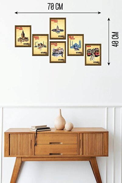 FourArts Istanbul Serisi 13,5 X 18 Cm Çerçeve Görünümlü 5'li Ahşap Özel Tasar...