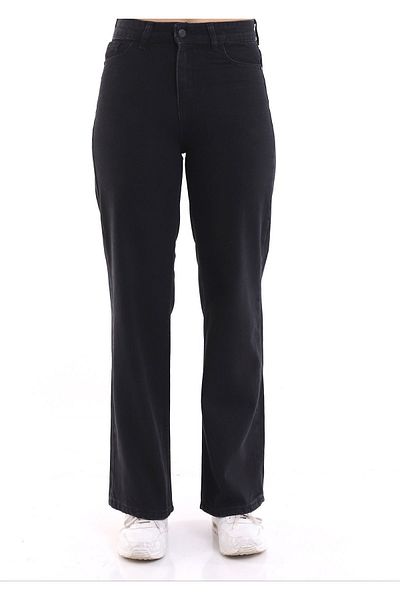 LAMİRA Pantaloni Palazzo Denim negri cu talie înaltă cu picioare largi Lycra