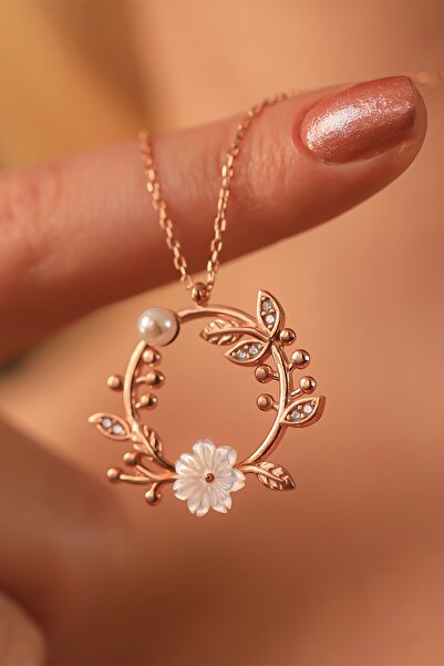 byess 925 Ayar Gümüş Sedef Ve Incili Manolya Çiçeği Kolye