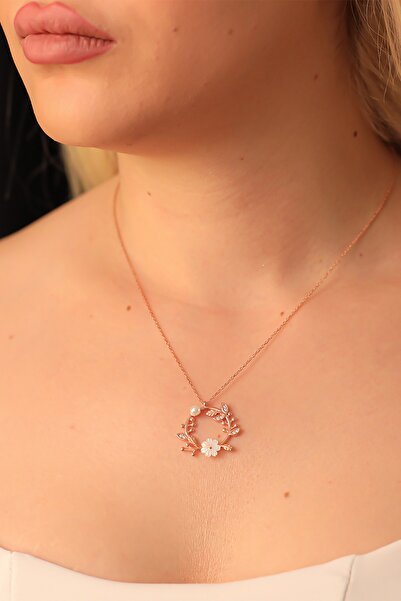 byess 925 Ayar Gümüş Sedef Ve Incili Manolya Çiçeği Kolye