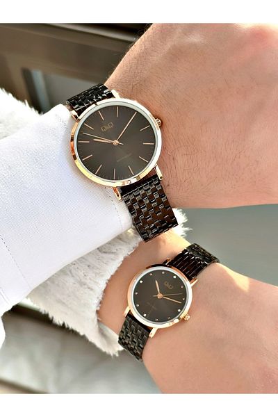 Q&Q Q888j745y Black Color Couple Lover Wristwatch