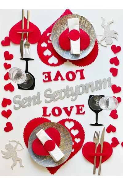 Liberte 2'li Sevgililer Gününe Özel Amerikan Servis Takımı 60 Parça, Sevgilil...