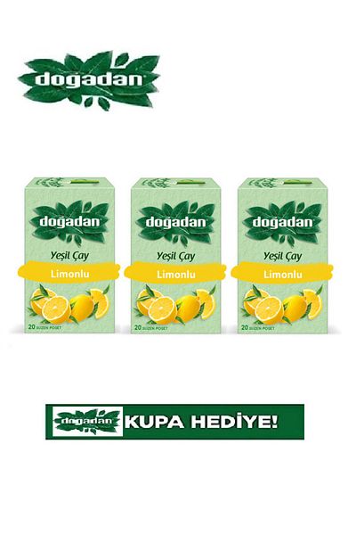 Doğadan Green Lemon Herbal Tea - 20 X 3 Pieces (with Cups Gift)