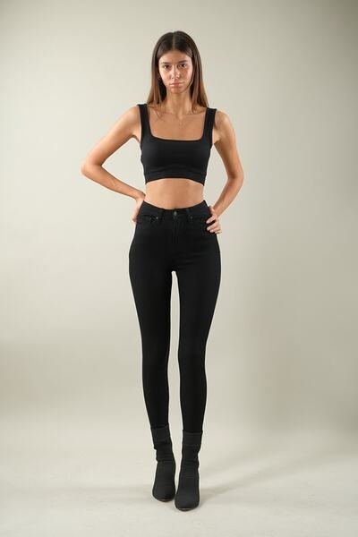 Livik Nabayuna Black High Waist Slim Fit Skinny Skinny Leg Colorfast Jeans Trousers