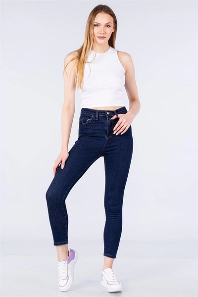 Trn JNS Blugi de damă albastru închis super skinny, flexibili din denim Lycra
